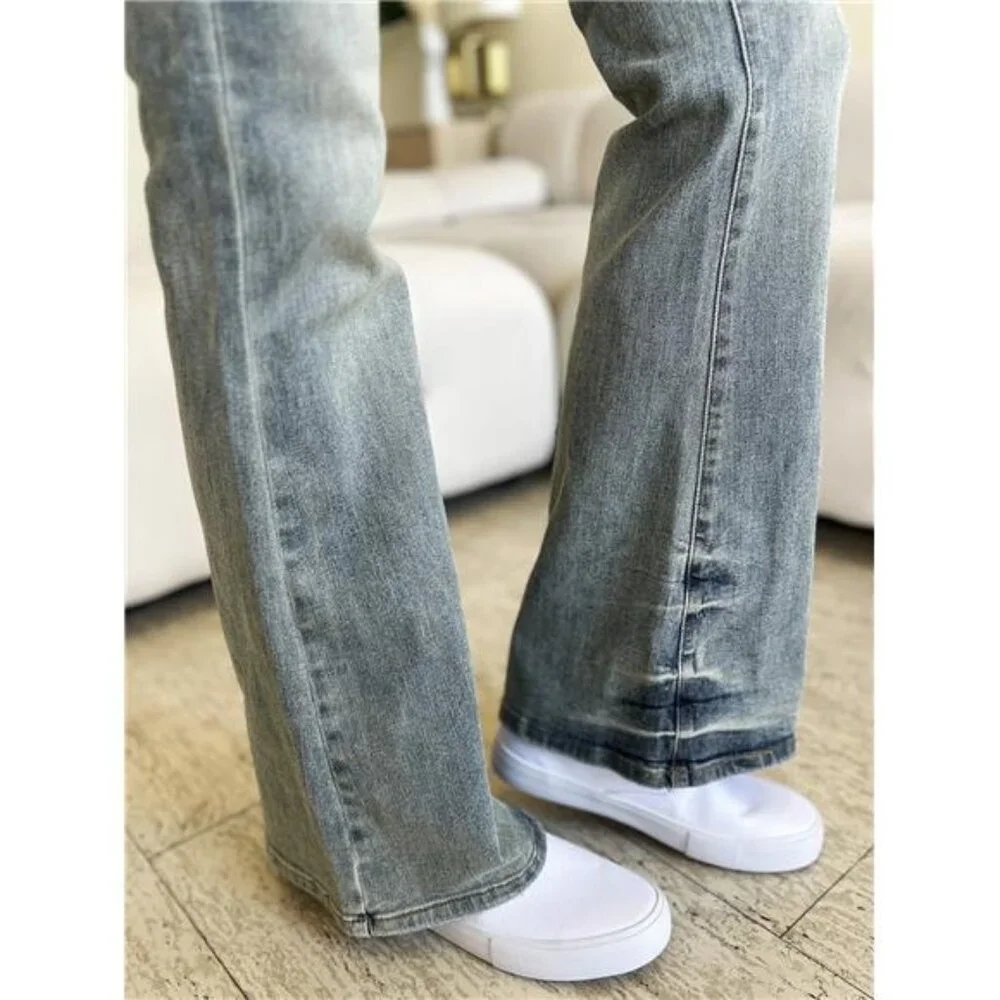 NWT ๐ Judy Blue Mid Rise Flare Jeans, Faded Detailing, Reg and Plus Sizes - Picture 8 of 9